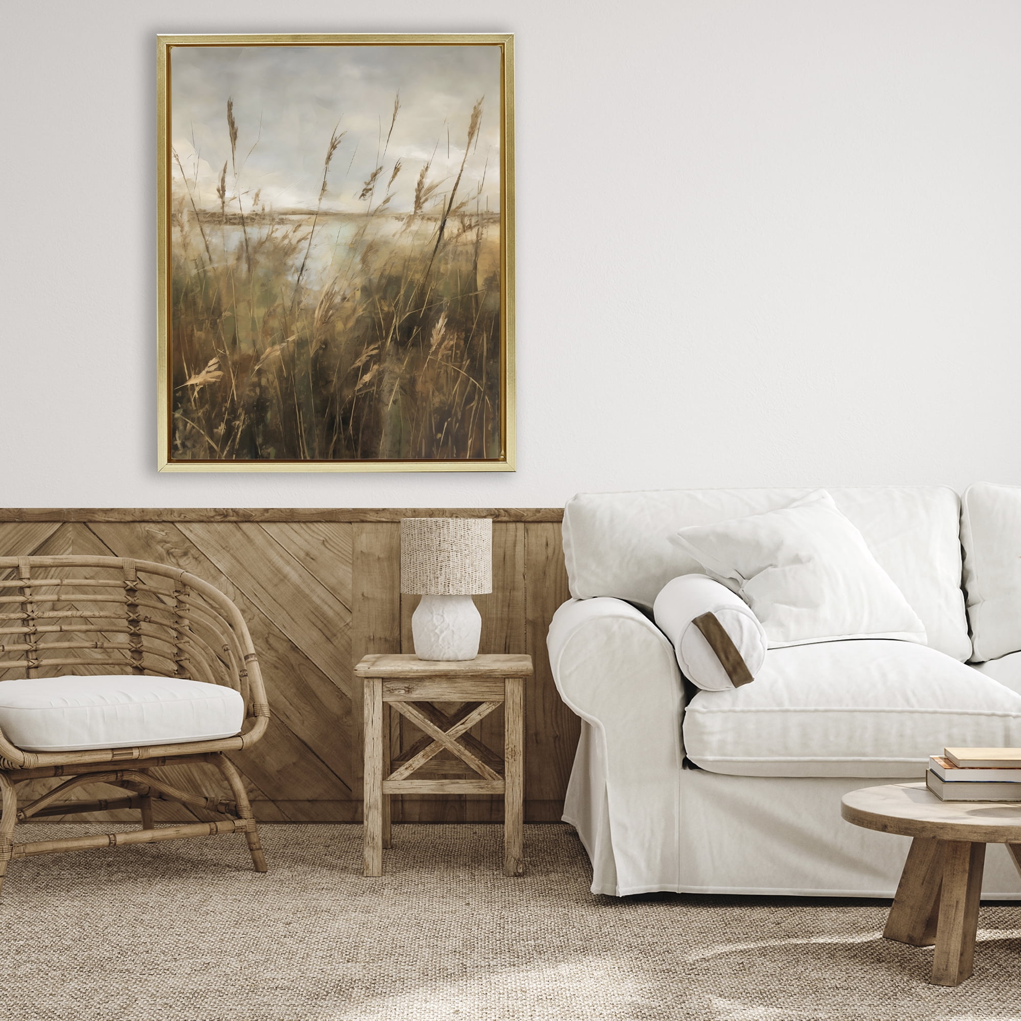 Stupell Industries Tall Grass Beside Quiet Lake Gold Framed Floater Canvas Wall Art, design by Creative Studio