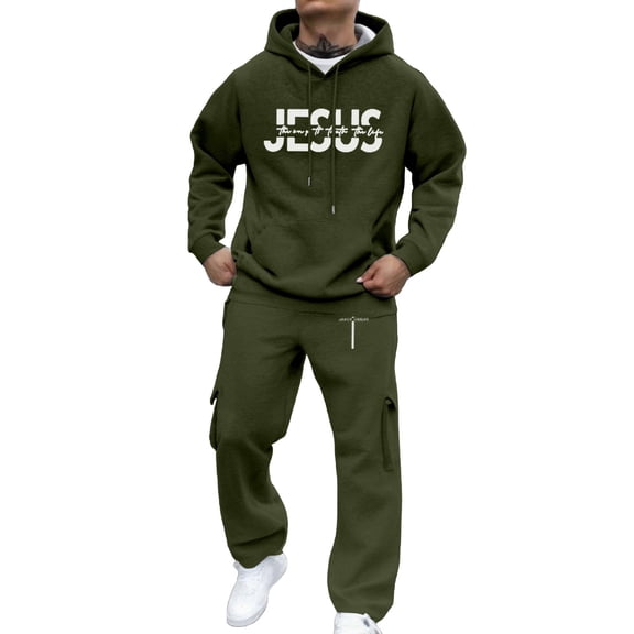 CONZONE Mens Sweatsuit 2 Peice Set Casual Track Suit for Men Letter Graphic Y2K Long Sleeve Hoodies Sweatpants Cozy Fall Winter Athletic Jogging Outfits