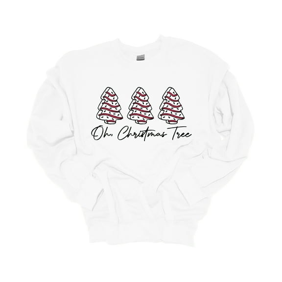 Womens Christmas Sweatshirt Oh Christmas Tree 3 Trees Crewneck Sweatshirt-White-5xl