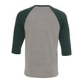 thumbnail image 3 of Unisex Three-Quarter Sleeve Baseball Tee Color Grey/ Emerald Triblend 2X-Large Size, 3 of 4
