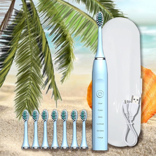 Cepillo de dientes eléctrico de plástico Cepillo de dientes Cepillo de dientes con 8 cabezales de cepillo con caja de cepillo de dientes 5 modos de limpieza Cepillo de dientes inteligente con temporiz
