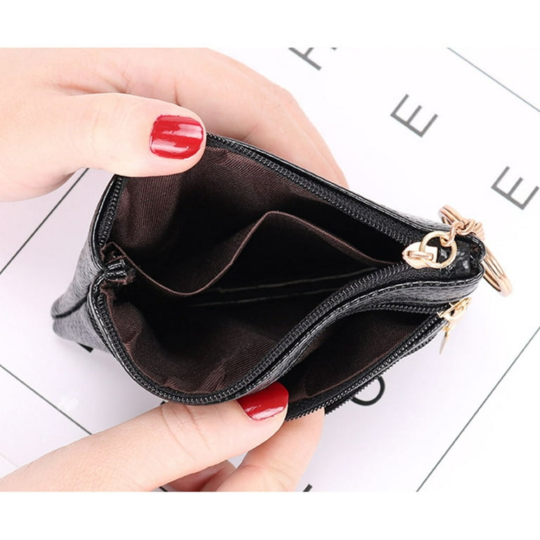 1pc Women's Black Coin Purse Handbag With Keychain For Coins And Cards