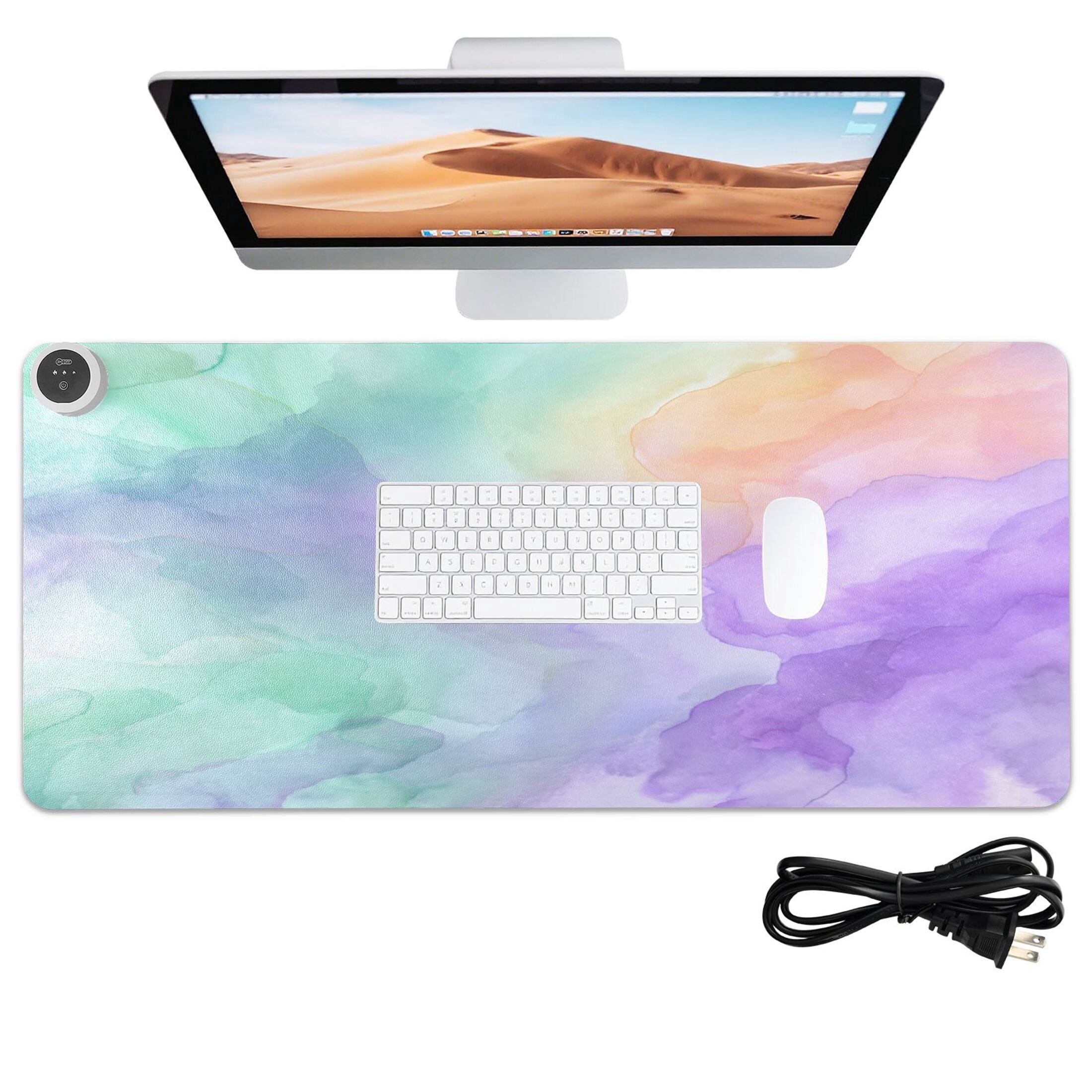Large Heated Desk Mat Mouse Pad 31.5"x13"PU Leather Graphene Heating Desk Warmer with 3 Temperature Settings 110V US Plug Non-Slip Warm Pad for Home, Office, and Gaming Mint Peach Lavender Wash