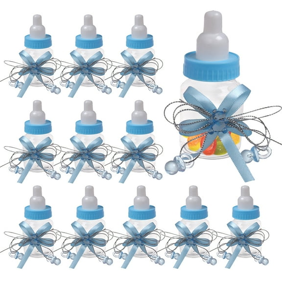 HUONA 12Pcs Creative Candy Box Crystal Diamond Milk Bottle Candy Box Stylish Plastic Favor Container for Weddings Baby Showers Party Favor Boxes Light Blue