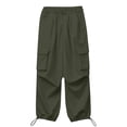 thumbnail image 2 of Girls' High Waist Cargo Pants, Solid Color Straight Leg Loose Fit Workwear Trousers with Utility Pockets,Trendy Street Style Pants for Casual Outfits, Outdoor Play, Easy Wear - Blackish Green, 2 of 8