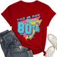 thumbnail image 2 of TSADFHJI Hauts pour Femmes 2TG Mode Été Loisirs Art Années 80 Lettre Imprimée Col Rond Manches Courtes T-Shirt S Rouge, 2 of 4