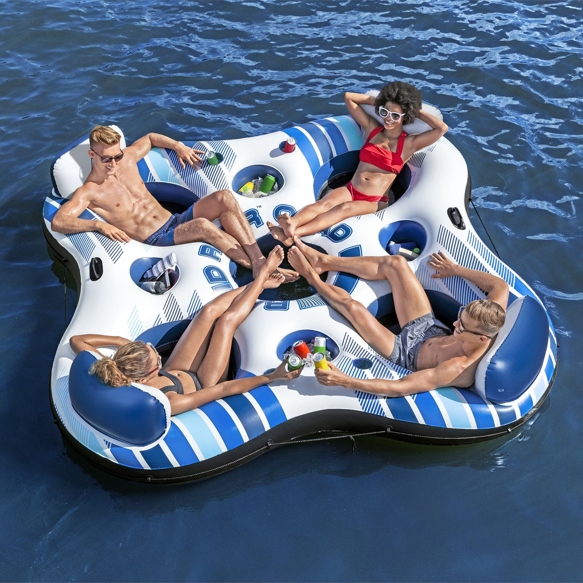 Hydro Force: Rapid Rider Quad River Tube - 8'5" x 8'5"  - Blue & White, Seats Up To 4 Adults, Built In Cupholders, Inflata-Shield Material, Punture Resistant, 784 lb Weight Capacity