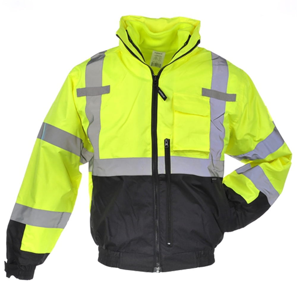 SAFEGEAR Type R Class Rip-Stop 3-in-1 Removeable Fleece-Lined Bomber  Jacket Large Lime Green/Yellow  Black, High Visibility Jackets for Men  or Women ANSI/ISEA Compliant J. J. Keller
