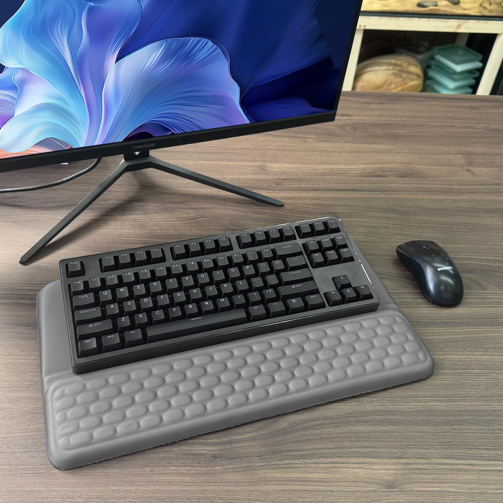 Computer Stand With Wrist Rest  Tilted Holder - Riser Pad Tray Support For Office Home Gray