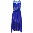 thumbnail image 3 of TiaoBug Kids Girls Sleeveless Ballet Lyrical Dance Dress High Low Asymmetric Tulle Figure Ice Skating Dress Blue 16, 3 of 7
