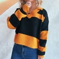 thumbnail image 5 of FRSASU Womens Fall Sweaters Casual Long Sleeve Knit Pullover Striped Contrast V Neck Lightweight Pullover Sweater Top Orange S(S), 5 of 5