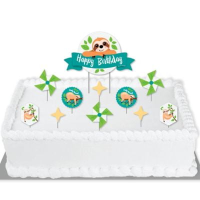 Let's Hang - Sloth - Birthday Party Cake Decorating Kit - Happy Birthday Cake Topper Set - 11 Pieces