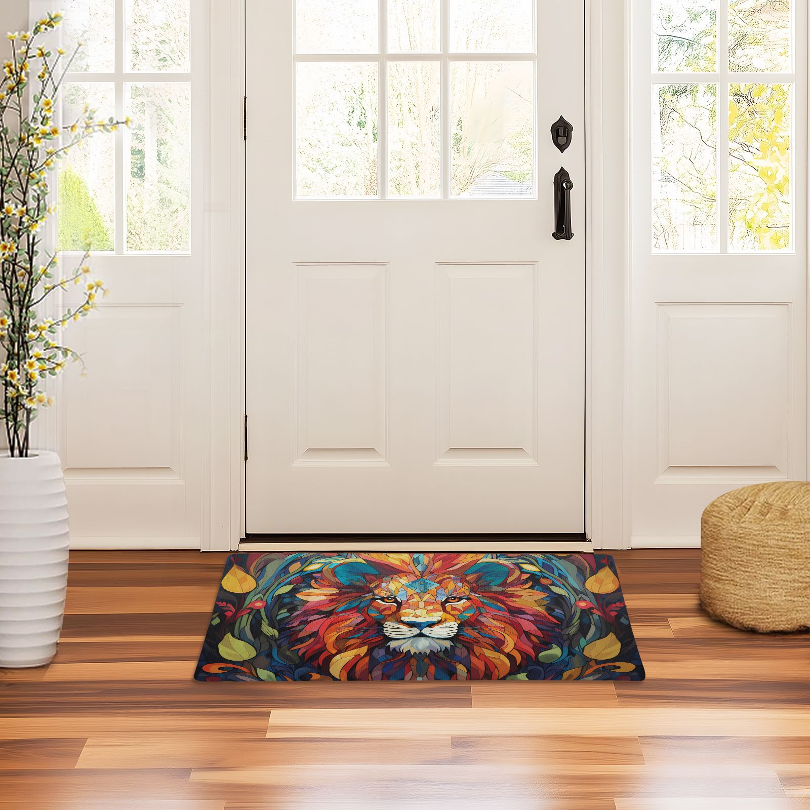 JSTEL Lion Mosaic Front Door Mat Outside Entrance 32x20 Inch Doormat for Outdoor Indoor Washable Non Slip Floor Mats