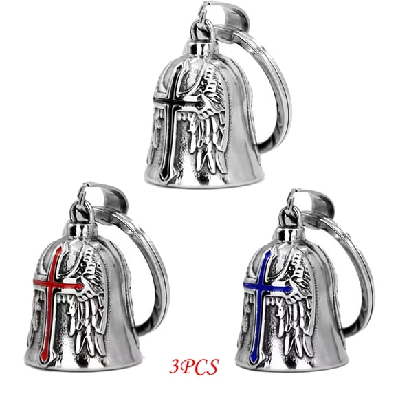 3PCS Motorcycle Bell Guardian Angel Good Luck Keychain Drive Safe Pendant Accessories For Bikers Riders Pets Car Motorcycle Keychain Strap