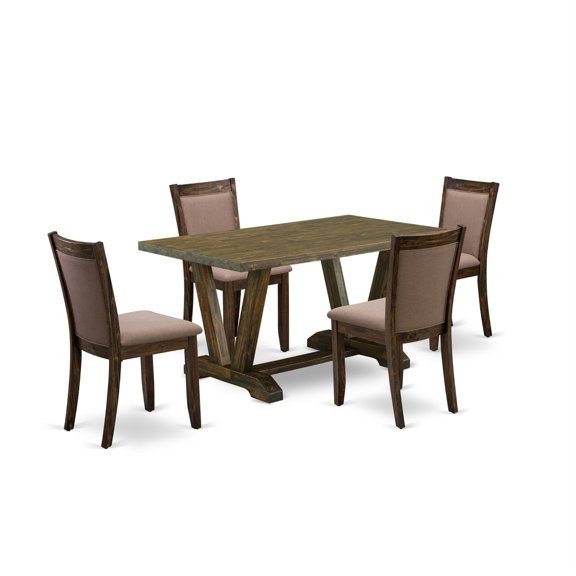 East West Furniture V-Style 5-Piece Wood Dining Set in Jacobean/Coffee