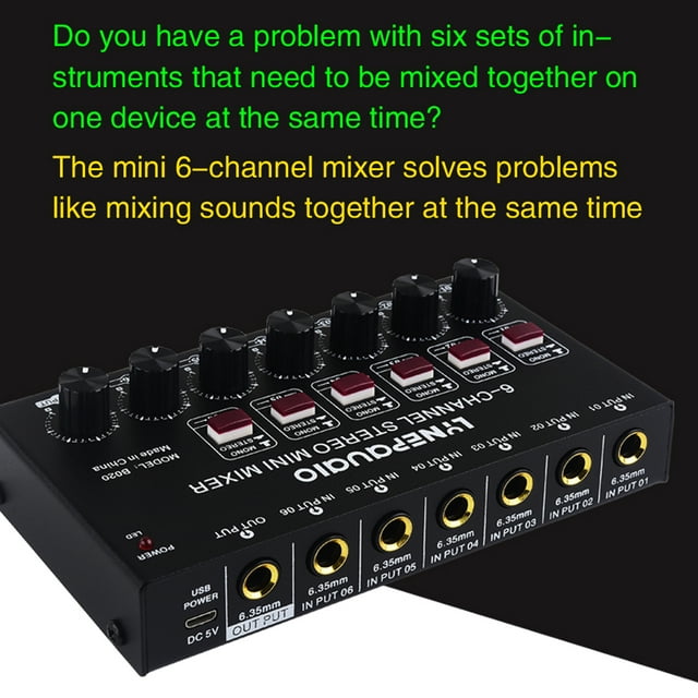 Mini Mini 6-Channel Stereo Audio Mixer Musical Instrument Mixer Electric Wind/Electric Guitar/Electronic Piano/Drums Mixer Low Noise 6.35 Interface