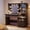 Dark Rustic Oak, variant on Farmhouse Makeup Vanity with Sliding Mirror & Lights Large Vanity Desk with Charge Station Dressing Table with 4 Drawers & 2 Cabinets, Antique White