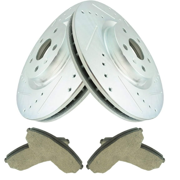 TRQ Front Performance Brake Pad & Rotor Kit Brake Pads Brake Rotors Set Ceramic Premium G-Coated Fits Select 2008-2014 Cadillac CTS