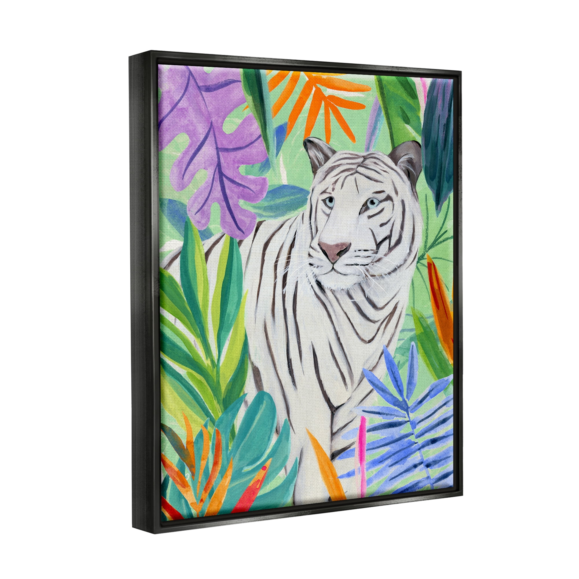 Stupell Vivid Nature Tiger Plant Leaves Animals & Insects Painting Black Floater Framed Art Print Wall Art