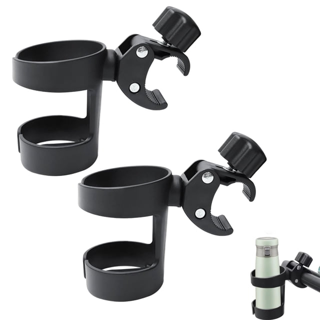 YSTIANN Porte-Gobelet Réglable à Rotation 360 Degrés pour Fauteuils Roulants, Vélos, Déambulateurs - Grand Design Portable Détachable Attache Sécurisée, Noir-2 Pcs WJ85-3209