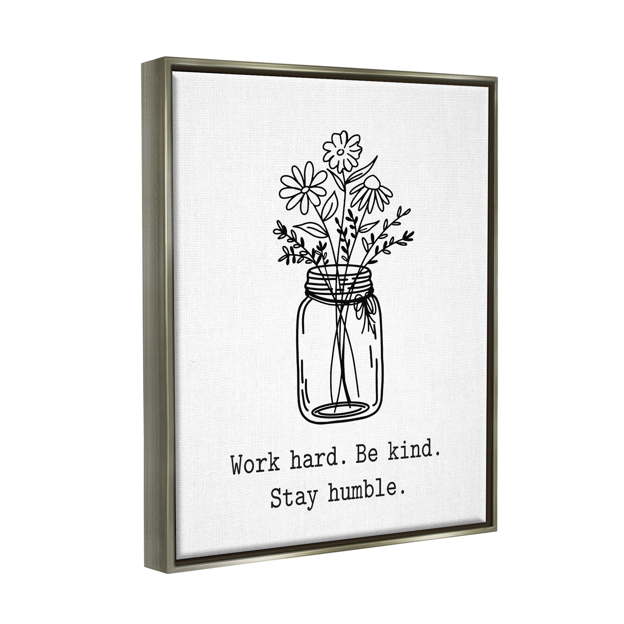 Stupell Industries Stay Humble Casual Floral Line Doodle Bouquet Graphic Art Luster Gray Floating Framed Canvas Print Wall Art, Design by Lettered and Lined