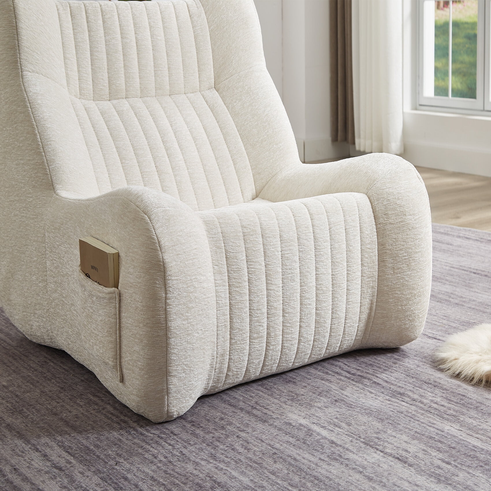 Giant Bean Bag Chairs for Adults, Chenille Lazy Floor Sofa with 21-inch High Backrests and Side Pocket, Cozy Accent Lounge Chair for Living Room, White