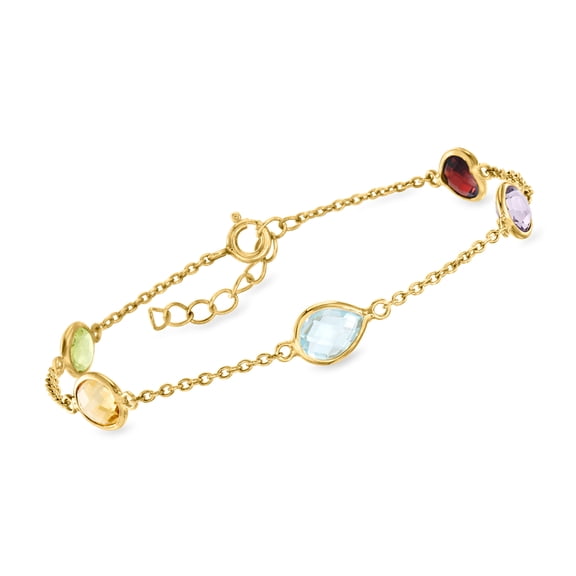 Ross-Simons 4.10 ct. t.w. Multi-Gemstone Station Bracelet in 18kt Gold Over Sterling, Women's, Adult
