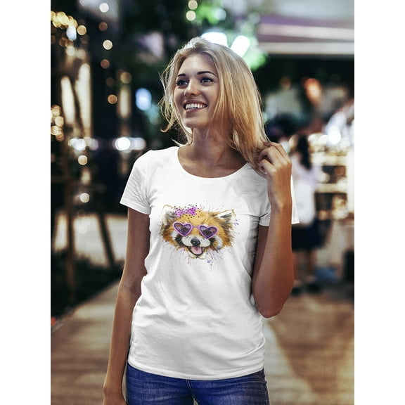 Cute Red Panda Heart Glasses T-Shirt Women -Image by Shutterstock, Female Small
