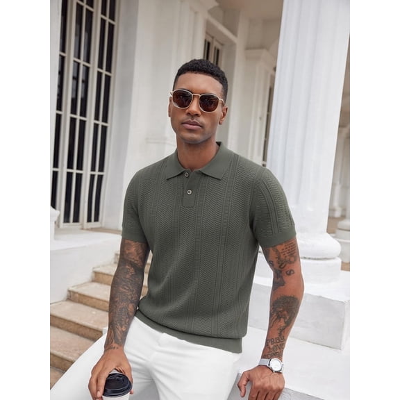 Men's knitted top, summer POLO shirt, short-sleeved, pullover, pure color, simple, button, casual, commuting
