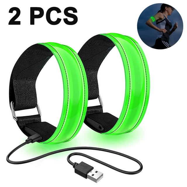2 Pack Running Light for Runners Rechargeable LED Armband Reflective Running Gear, LED Light Up Band for Joggers Bikers Walkers