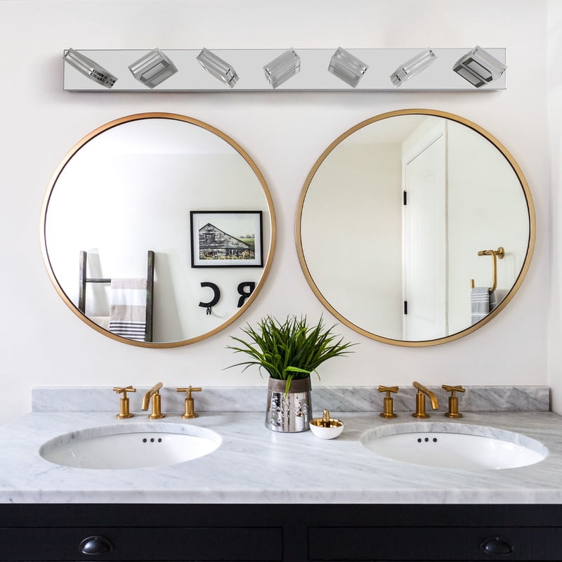 45" Modern Chrome 7-Light LED Vanity Light with Square Acrylic Shades, Hardwired Wall Mount Bathroom Lighting Fixture for Mirror, Powder Room, or Bedroom Décor