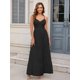 thumbnail image 2 of Vestido largo HTZMO para mujer, estampado floral, cuello en V, 2025, negro, 2 of 7