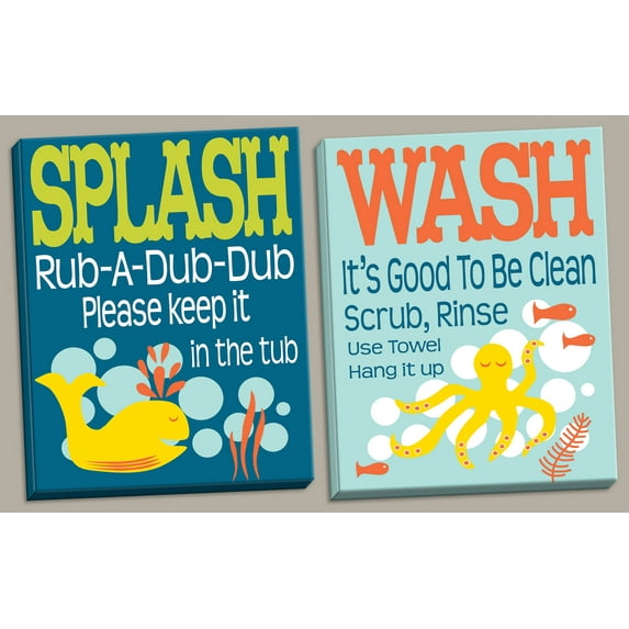 Fun, Colorful Splash and Wash Prints; Great For a Child's Bathroon; Two 11x14in Hand-Stretched Canvases