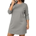 thumbnail image 2 of Plus Size Women's 3/4 Sleeve Nightgown Round Neck Mini Sleep Dresses Fall Casual Loose Loungewear Dress L-5XL, 2 of 6