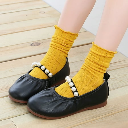 

HAXMNOU Children Little Girl Dress Shoes Casual Slip On Ballet Flat Princess Shoes Black