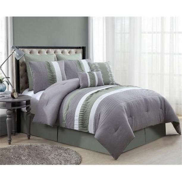 Luxury Home Lawrence Comforter Set, Sage & Grey King 8 Piece Set