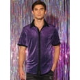 thumbnail image 2 of Unique Bargains Men's Sheer Mesh Shirts See Through Shiny Metallic Shirts L Purple, 2 of 7