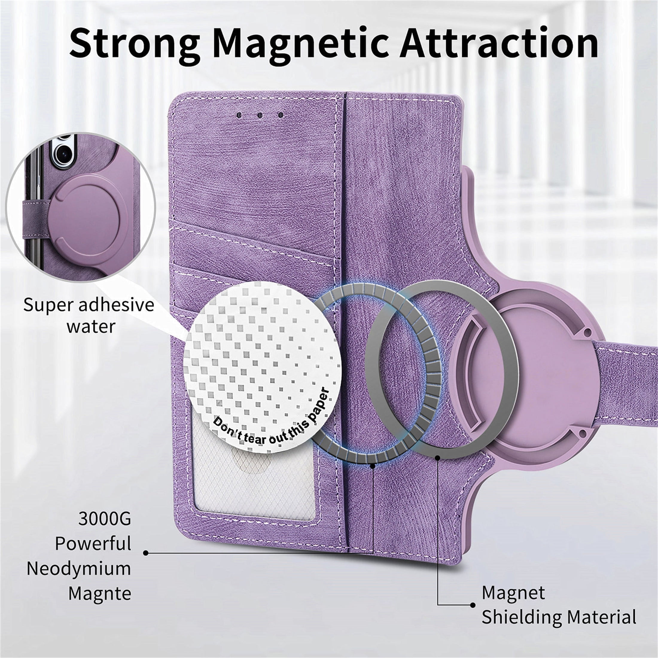 CCSmall for Samsung Galaxy Z Fold 6 5G Detachable Magnetic Wallet Phone Case, RFID Blocking Material Retro Folio Flip Leather Case Zipper Purse Cover with Card Slots for Galaxy Z Fold6 KQX Purple