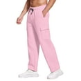 thumbnail image 4 of Big and Tall Sweatpants for Men - Men's Heavyweight Fleece Cargo Sweatpants Baggy Wide Leg Drawstring Waist with Multi Pockets Open Bottom for Hiking​ Pink 3XL, 4 of 5