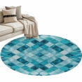 thumbnail image 2 of Round Area Rug 4ft,Modern Teal Blue Diamond Washable Carpet Non-Slip Runner Accent Rugs Indoor Floor Mat for Bedroom Living Room Decor,Geometric Line Buffalo Plaid, 2 of 9