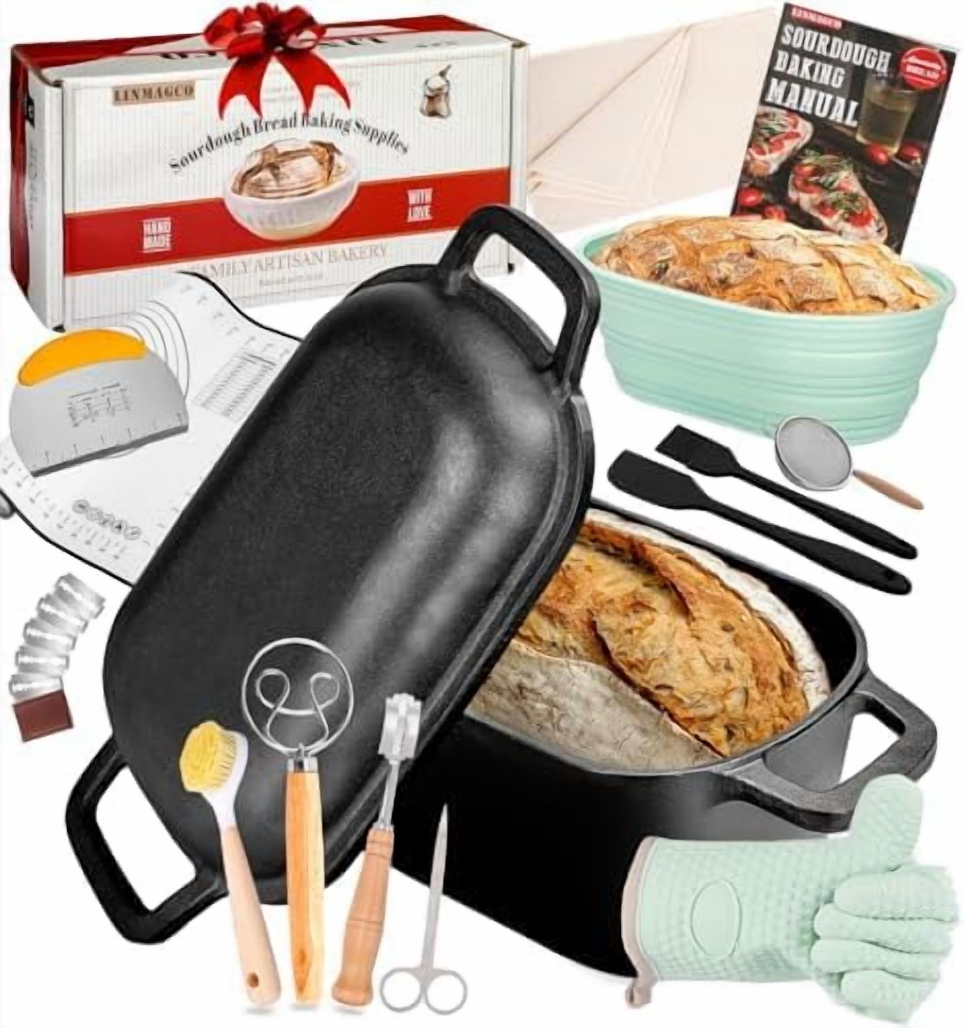 Skoxkoc Cast Iron Bread Loaf Pan With Lid – 11x5 Inch Dutch Oven For Sourdough, 3 Quart