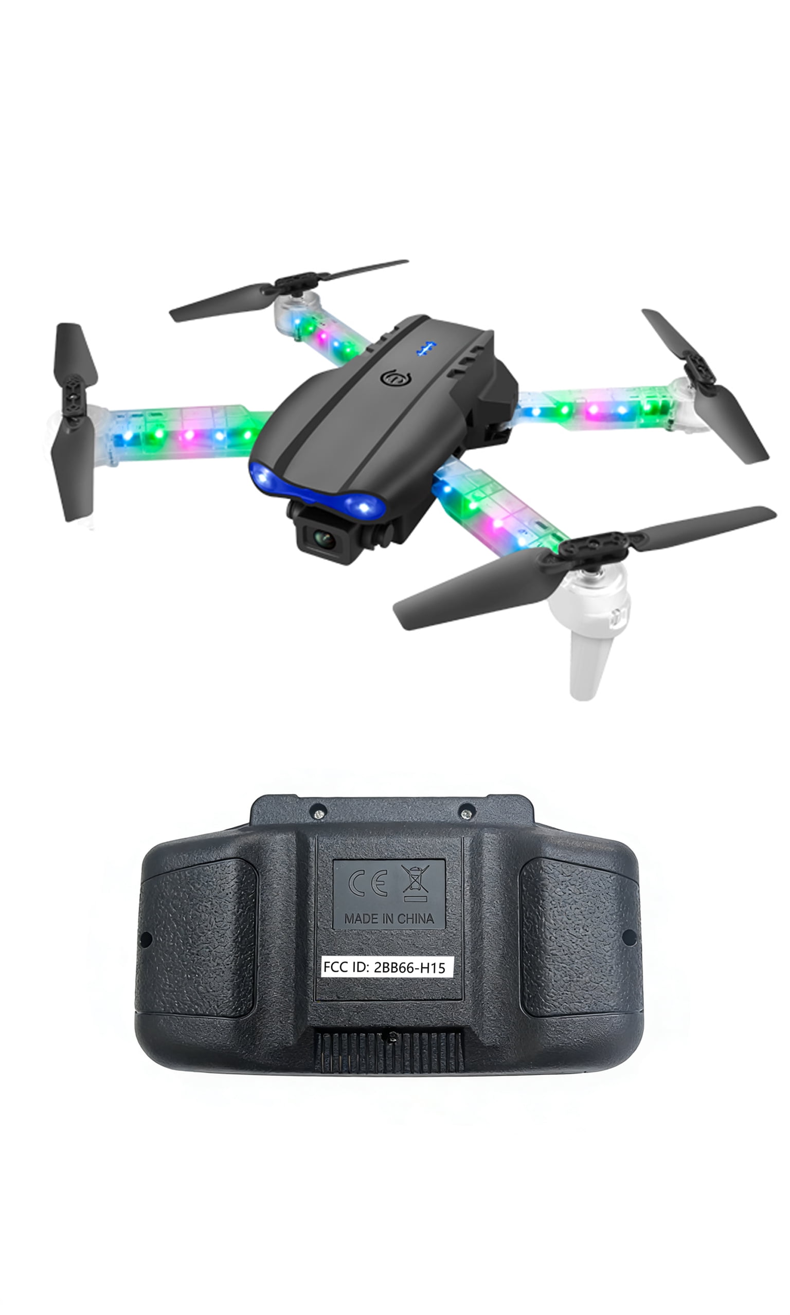 BEEPRINCESS Drone with Screen Remote Control and Cool Lights, RC Quadcopter with 4K HD Dual Camera for Beginner Adults Kids, Black