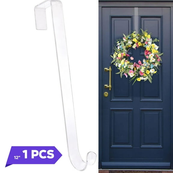 Wreath Hanger,12"/15" Clear Wreath Hooks for Front Door,Non Scratch Over The Door Hooks Easter Halloween Christmas Decoration ,Wreath Hanger Siding for Front Door Décor Welcome Sign