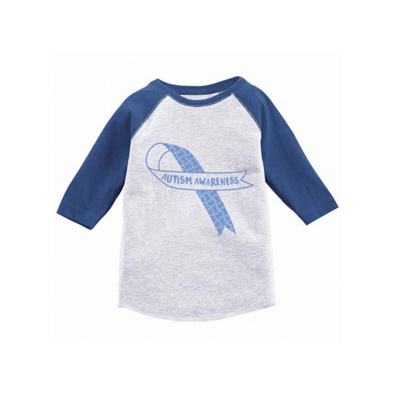 Awkward Styles Autism Awareness Blue Ribbon Shirts for Kids Autism Awareness Baseball Jersey Shirt Blue Support Ribbon for Autism Awareness Autism Ribbon 3/4 Sleeve Shirts for Kids Autism Ribbon Gifts
