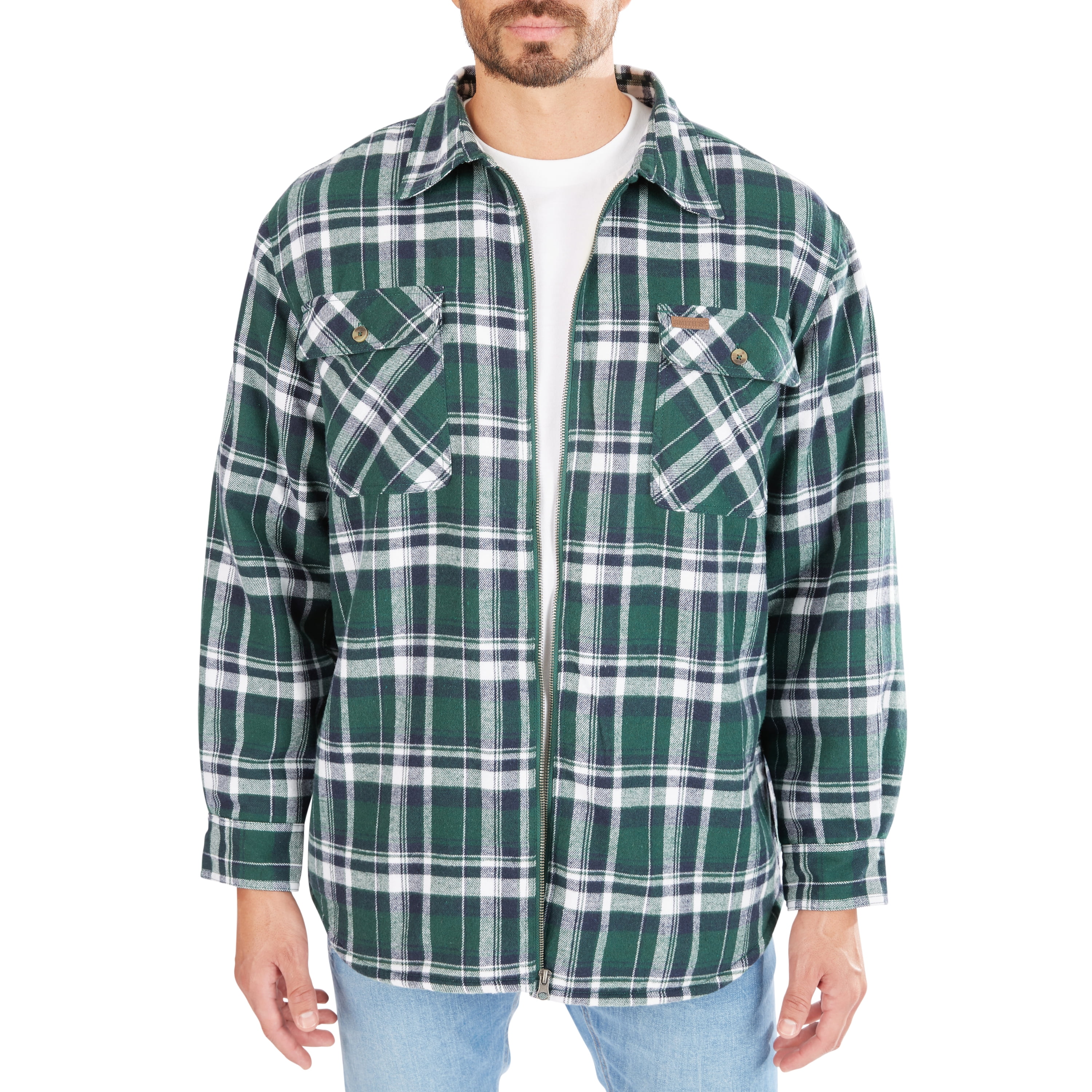ZipFront SherpaLined Flannel Shirt Jacket