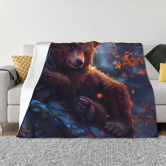 Rozeui Lazy Stone Bear for Flannel Blanket, Soft Fuzzy Plush King Blanket for Winter, Thick and Warm All-Season Bed Throw-50"x40"