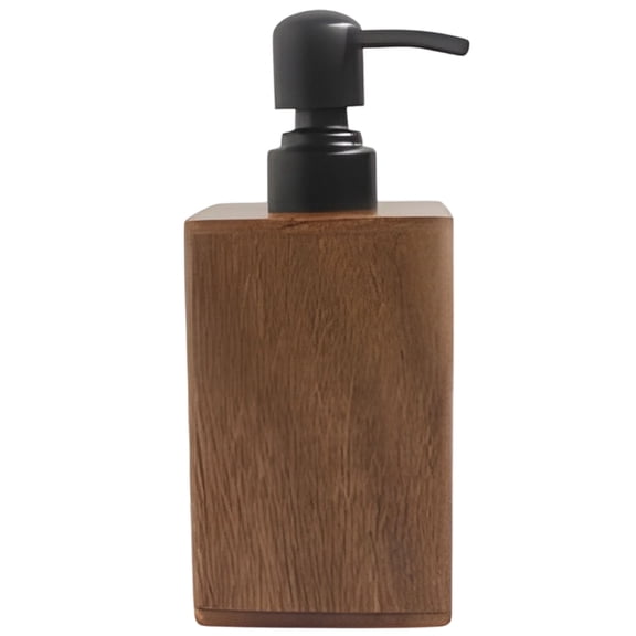 13.5 oz Wood Soap Dispenser,Square Walnut Bathroom Dispenser with No-Drip Pump,Refillable Hand Soap & Lotion Bottle,Modern Brown