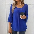 thumbnail image 2 of T-Shirts for Women Summer Tops Elegant Sparkling Glitter Mesh Shirt Going Out Loose Tunic Fashion Shirt Solid 3/4 Length Trumpet Sleeve Crew Neck Blouse, 2 of 5