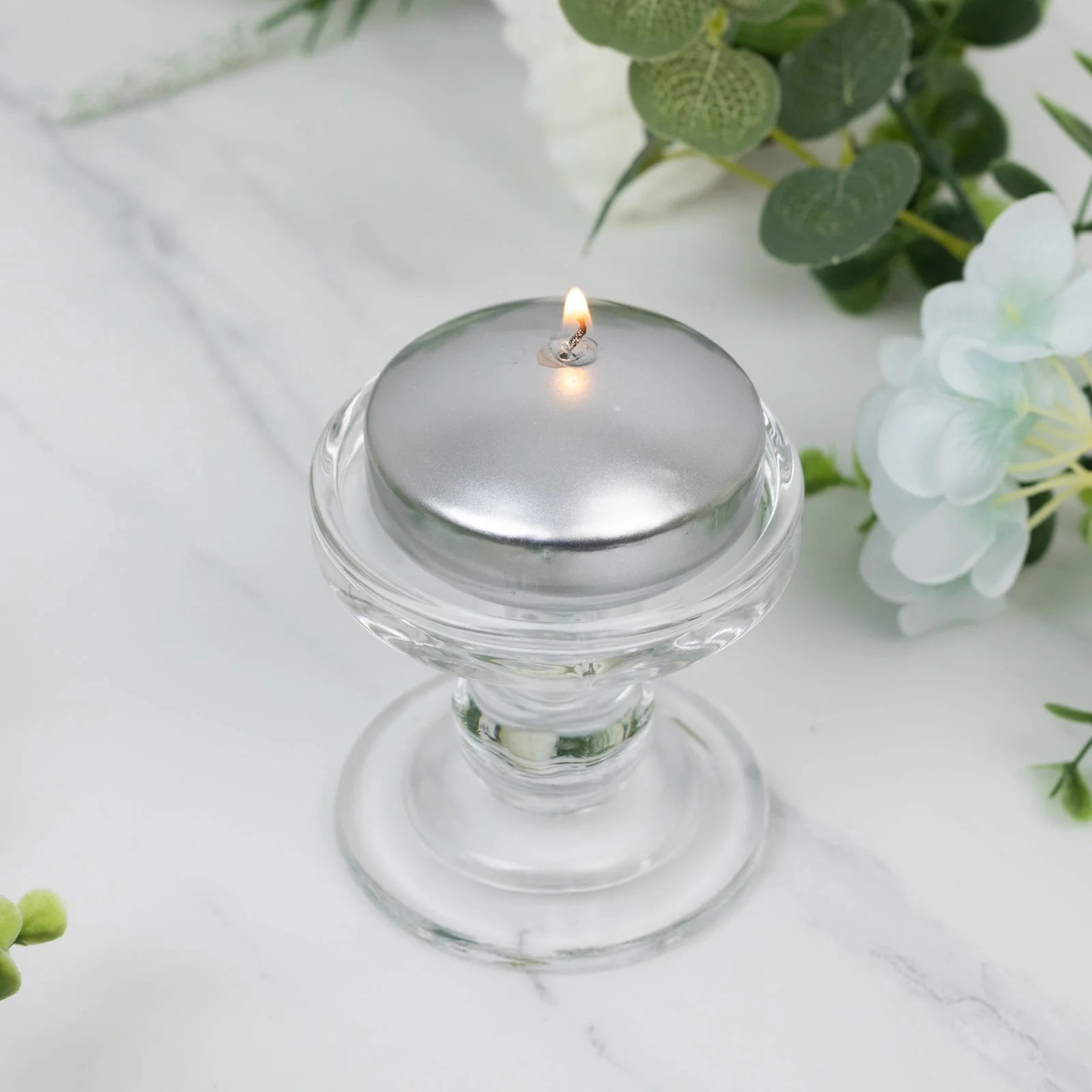 Balsa Circle 12 Silver 3 in Round Unscented Floating Candles Dripless Wax Discs Party Wedding Table Centerpieces Event Decorations Supplies