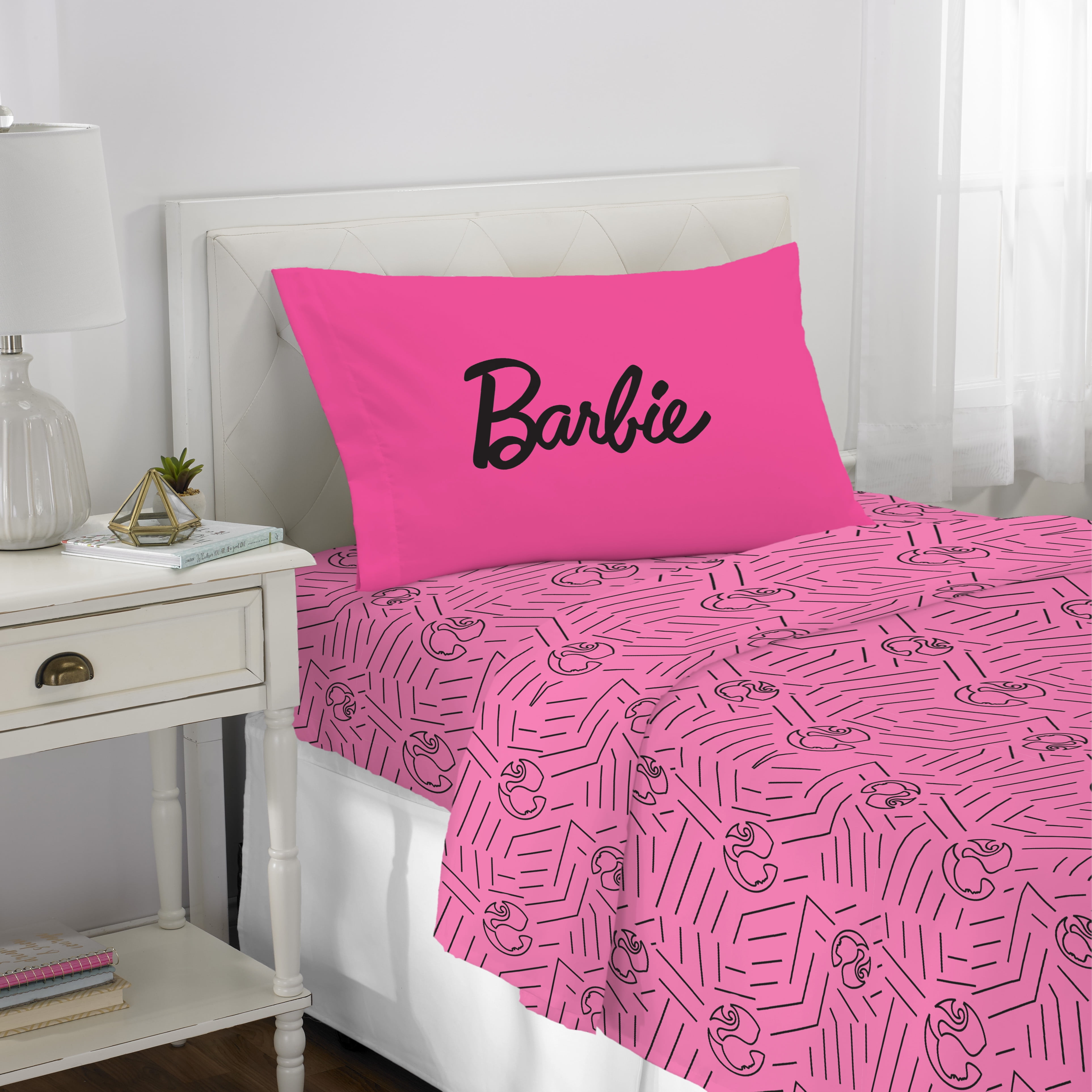 Mattel Barbie TWIN Bed Sheets Flannel 2 Complete Sets Flat Fitted